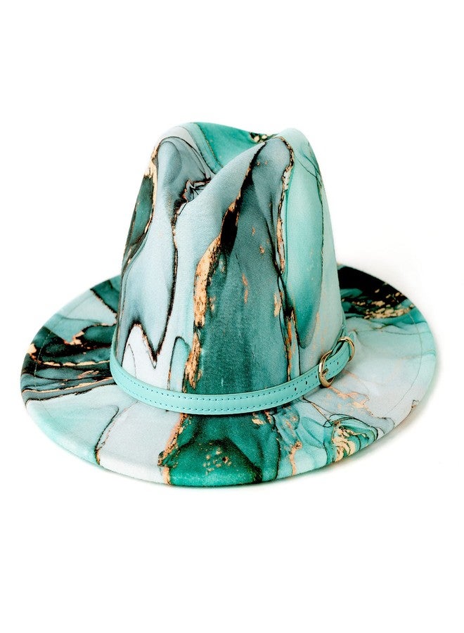 Gossifan Tie-dye Wide Brim Fedora Hats for Women Multicolor Felt Panama Hat Mint Green - Image 1